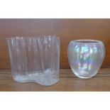 An Alvar Aalto glass vase and a studio glass vase, signed to base,
