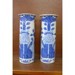 A pair of Chinese blue and white export vases, four character mark on base, one a/f,