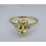 A 9ct gold, citrine and diamond ring, 1.