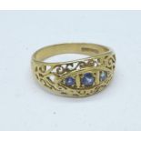 A 9ct gold and blue stone ring, 2.