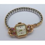 A lady's 14ct gold cased Chalet wristwatch on an expanding bracelet strap