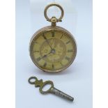A 9ct gold cased fob watch with key