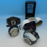 Four wristwatches including Quicksilver and Yess