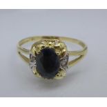 A 9ct gold, sapphire and diamond ring, 1.