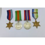 Four WWII medals with delivery box