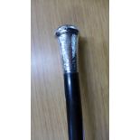 A silver topped ebonised walking cane,