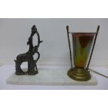 An Art Deco style table lamp with spelter model of a deer