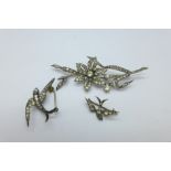 Two paste set bird brooches and a spray brooch,