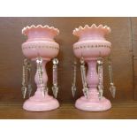 A pair of pink glass lustres,