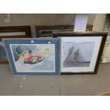 A yachting photograph and an Art Deco print