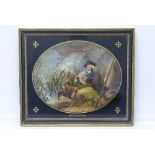 A Regency oval silkwork embroidery, Duck Shooting,