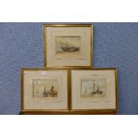 English School (19th Century), set of three marine landscapes, watercolour,