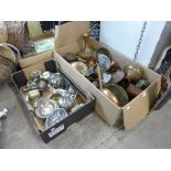 Two boxes of assorted metalware including brass and copper