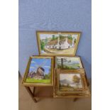 Four assorted oil paintings,