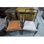 Two George III mahogany carver dining chairs