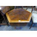 An Art Deco walnut octagonal sewing table