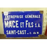 A French enamelled Enterprise Générale sign