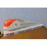 A plaster French Trans Europe Express advertising train