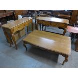 A pair of Laura Ashley console tables and matching coffee table