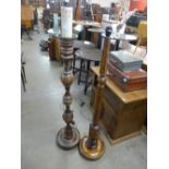 Two French cherry wood standard lamps