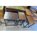 An oak barleytwist drop-leaf table and three occasional tables