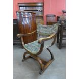 A 19th Century Italian walnut Savonarola armchair