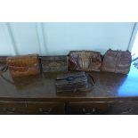 Five vintage crocodile and snake skin handbags