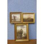 Three 19th Century English School landscapes, oil on board,