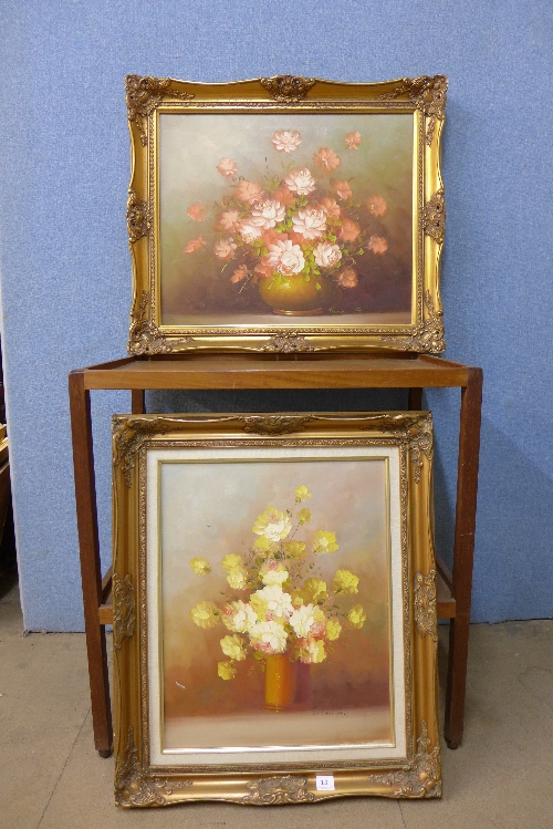 Two still lifes of flowers, oil on canvas,