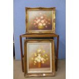 Two still lifes of flowers, oil on canvas,