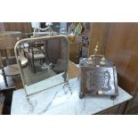 An Edward VII mahogany coal scuttle and a Victorian brass mirrored firescreen