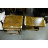 An oak nest of tables and a newspaper stand