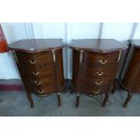A pair of reproduction French Louis XV style rosewood and walnut effect chests