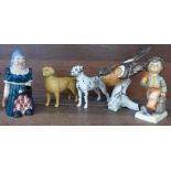 A Beswick Labrador figure, a Goebel figure, Merry Wanderer, a Wade figure,