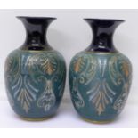 A pair of Langley vases, one a/f, hairline crack,