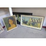 Two 1960's prints and an oil painting