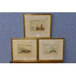 English School (19th Century), set of three marine landscapes, watercolour,