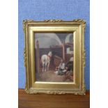 Italian School, horse and groom in stable, oil on canvas,