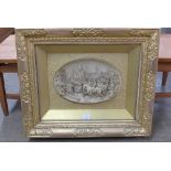 A plaque depicting French medieval scene, signed Justin,