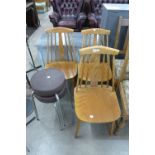 Three chairs and two stools