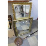 Two gilt framed mirrors and copper warming pan