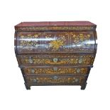An 18th Century mahogany and marquetry cylinder bureau, inlaid with musical instruments,