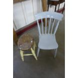 A painted chair and stool