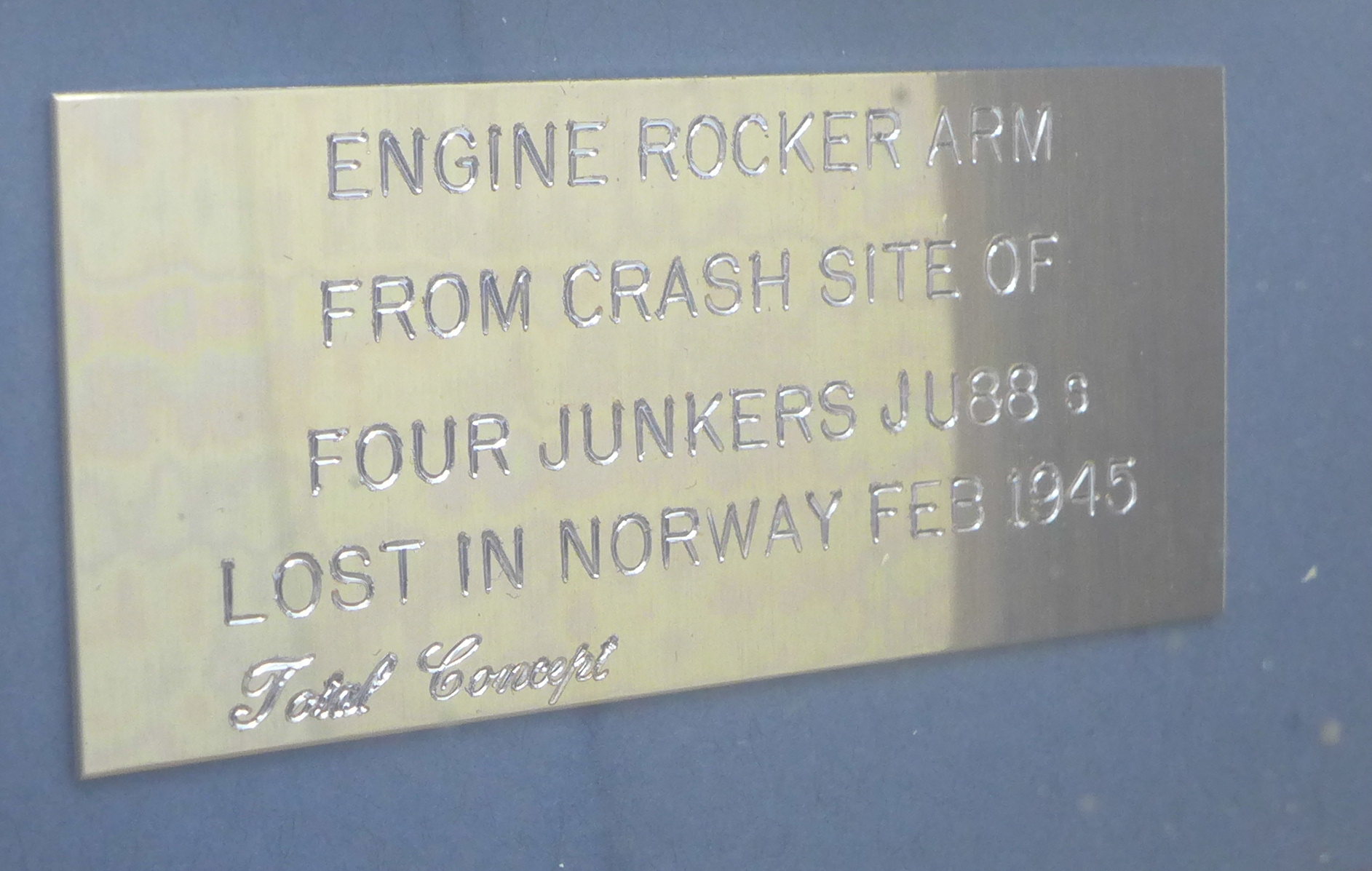 A mounted 'Engine Rocker Arm From Crash Site of Four Junkers JU88's LOST IN NORWAY FEB 1945' - Image 2 of 2