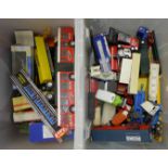 Two boxes of die-cast and other model vehicles, mainly lorries,