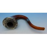 A silver mounted Calabash pipe with amber mouthpiece