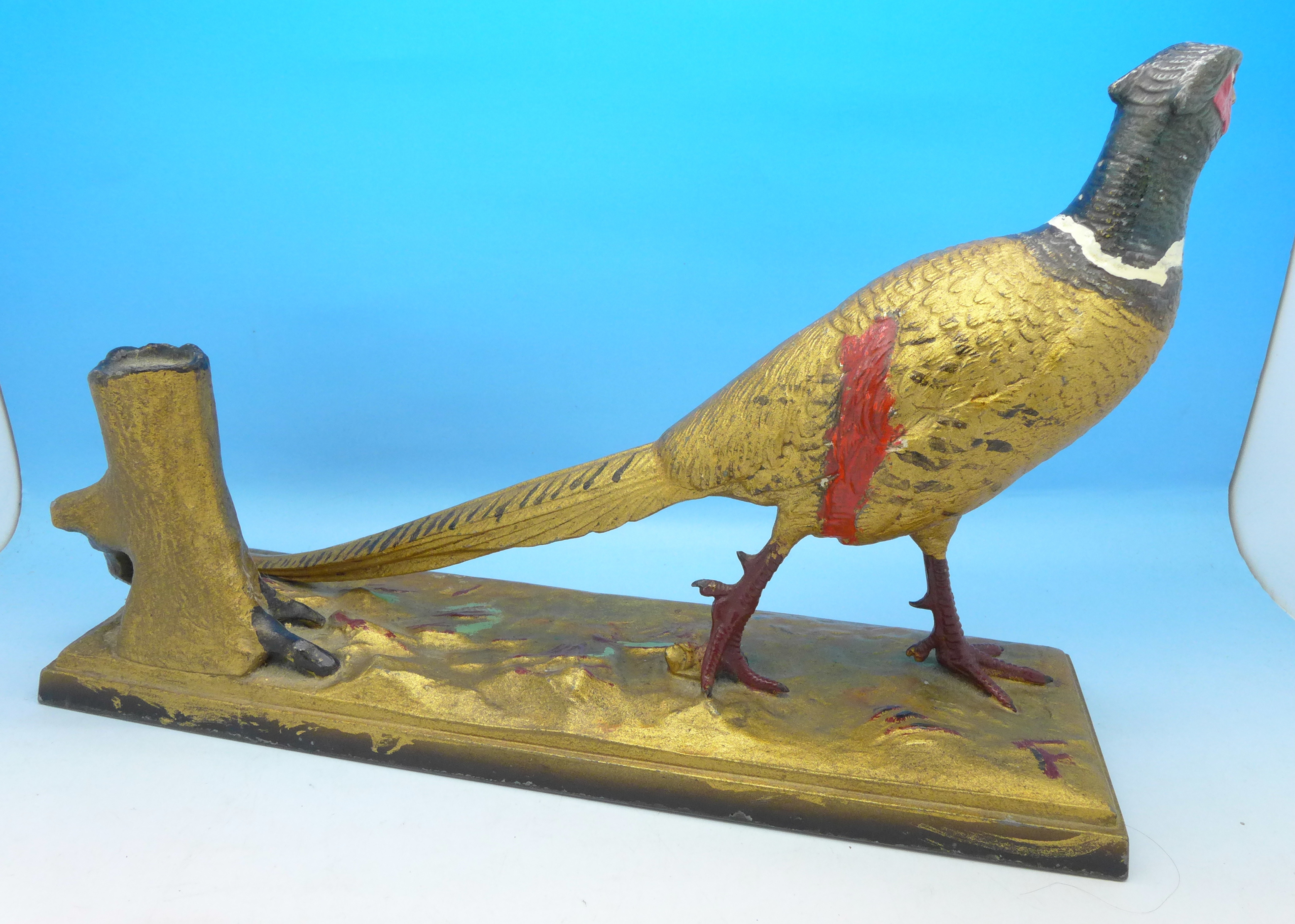 A large cold painted pheasant match striker, length of base 30. - Image 3 of 4
