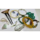 Assorted jewellery and a hair slide