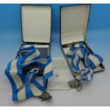 Two Boy Scouts of American awards, one sterling silver beaver Distinguished Service Award,