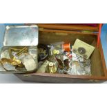 An inlaid box with jewellery and other items including an amber bangle and Art Deco bracelet with